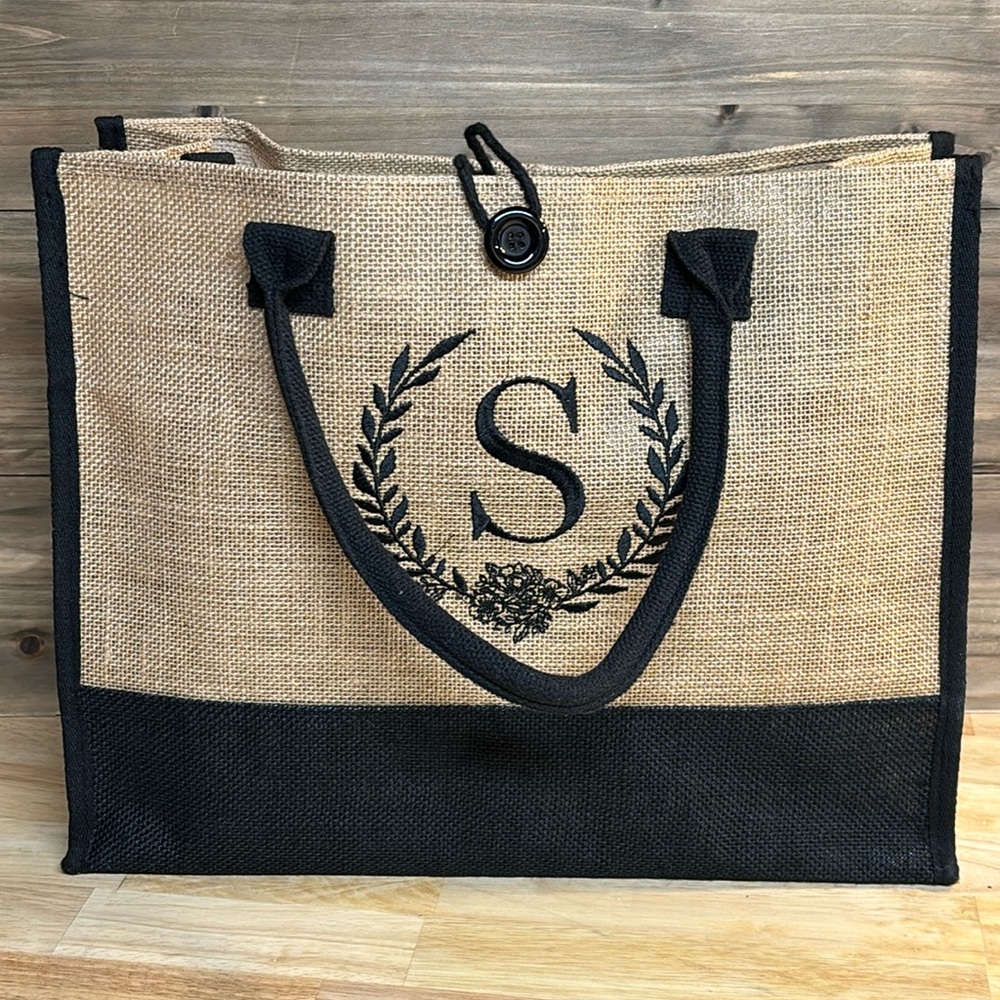 Monogrammed S Jute Tote Bag Versatile NWOT